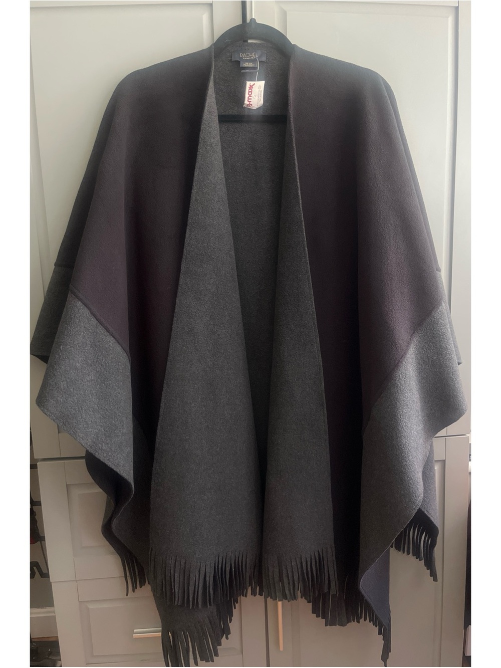 RACHEL Rachel Roy Two-Tone Open Poncho - Black & Charcoal, One Size, NWT